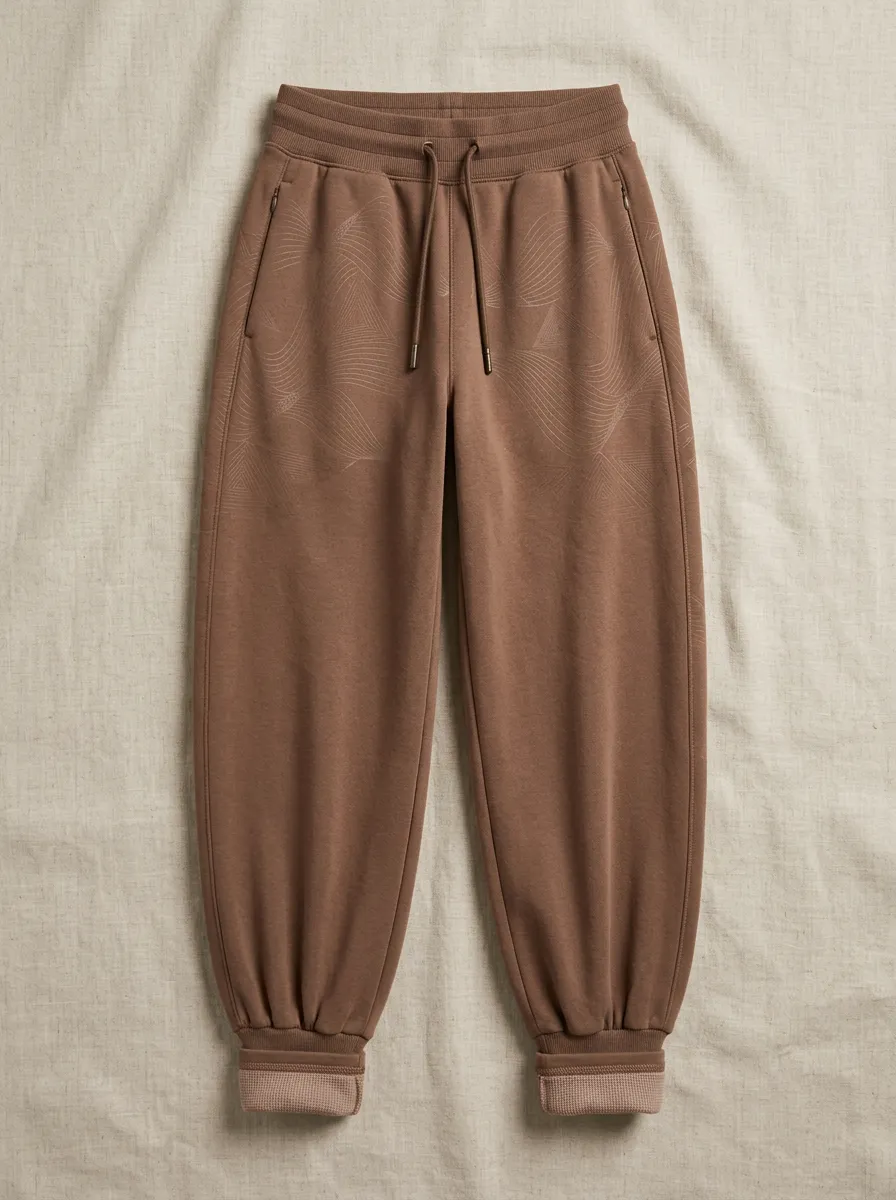 Women's Brown Abstract Line Art Printed Joggers