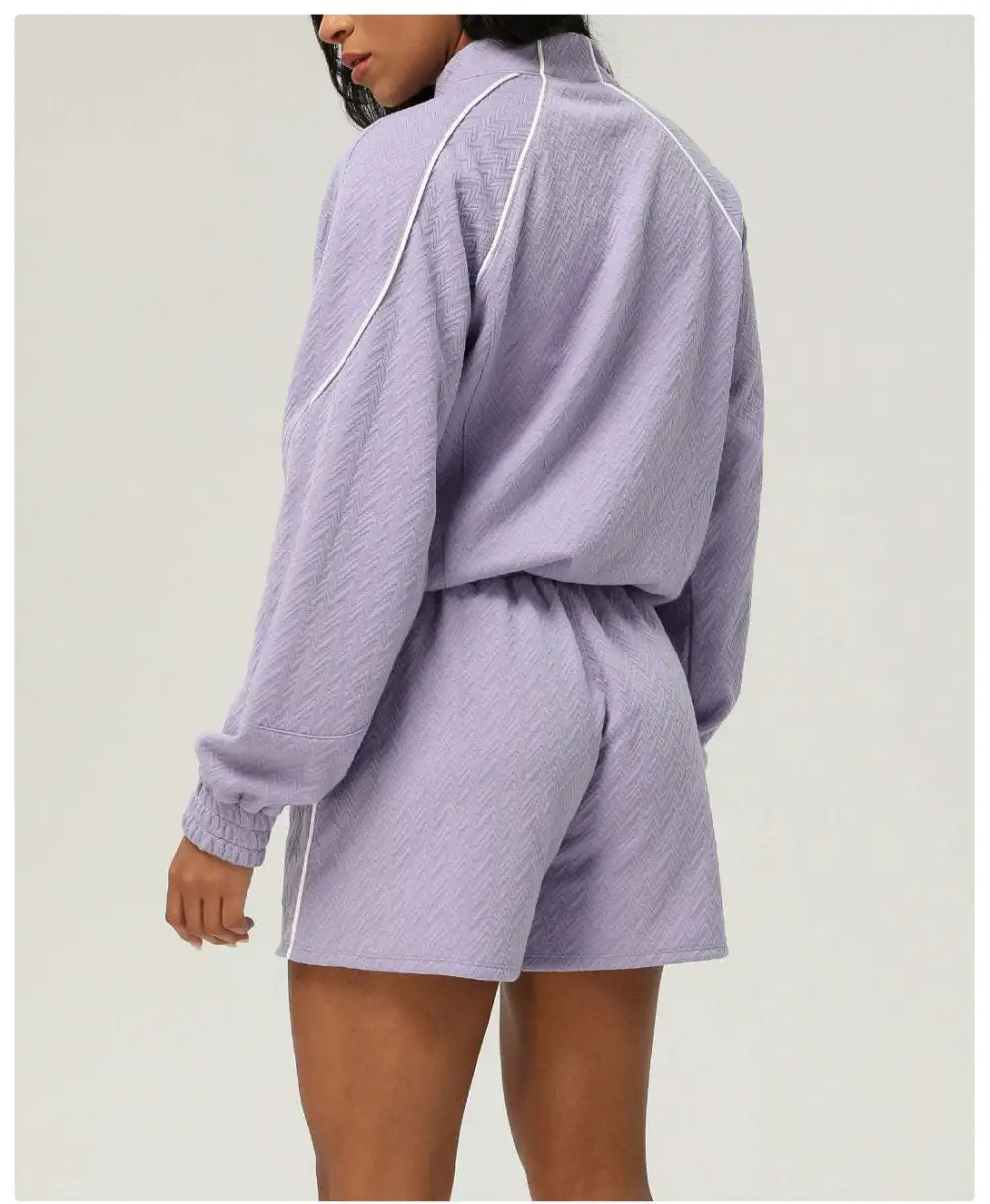 Long-Sleeve High-Waist Jacket and Shorts Active Set