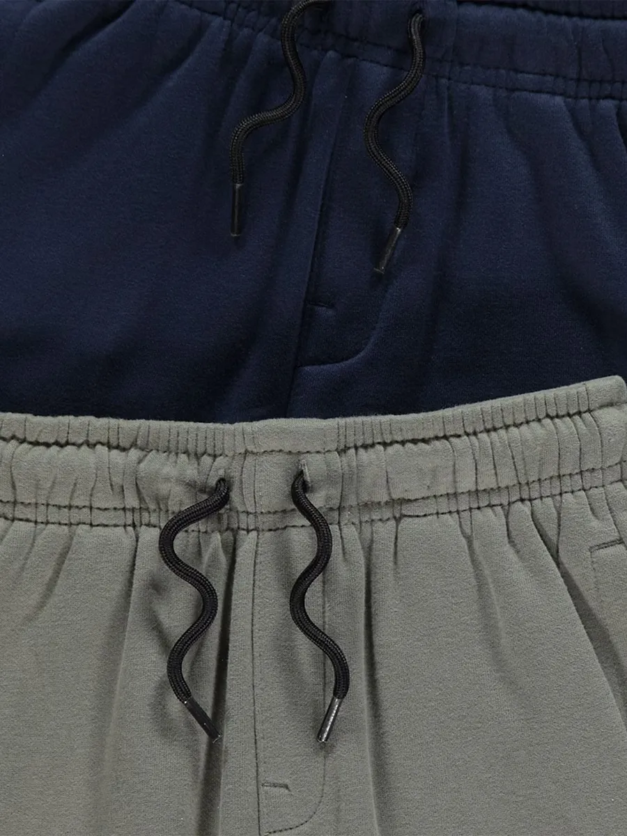 Khaki and Navy Long Jersey Jogger Shorts 2 Pack