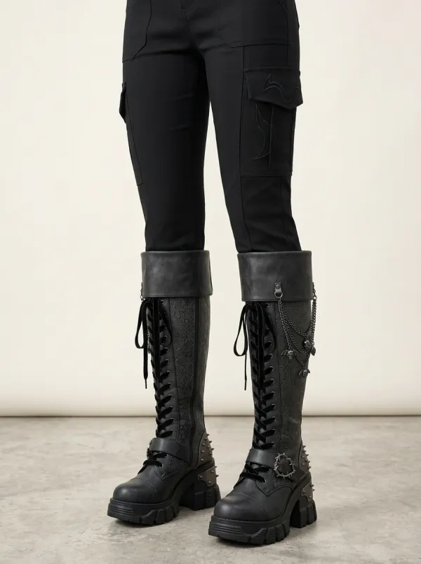 Gothic Revival Skull Damask Chain Dark Look Women's Gothic Platform Boots