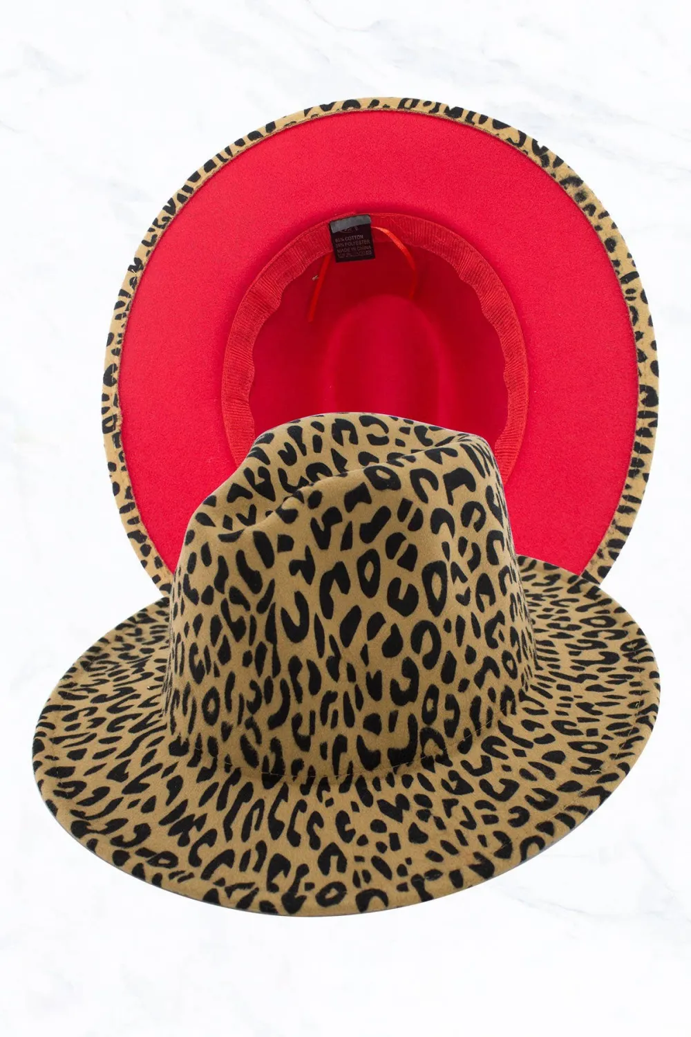 Women Double Sided Color Matching Leopard Fedora Hat