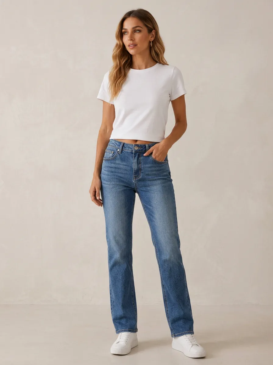 Relaxed Straight Mid Rise Denim