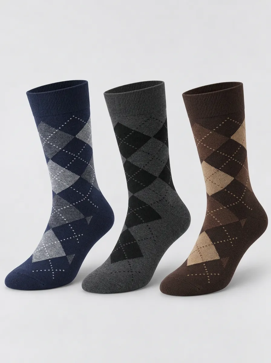 Men's Compass Classic Argyle Pattern Printed Socks 3-Pack