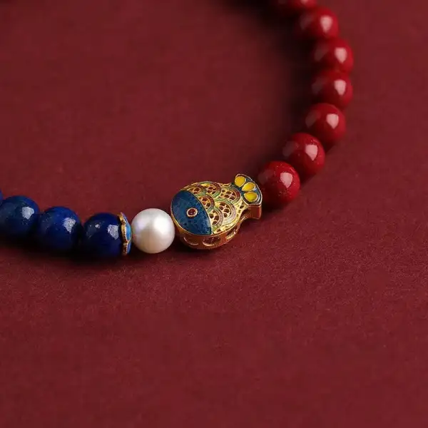 Cinnabar Lapis Lazuli Koi Fish Ruyi Cloud Bracelet