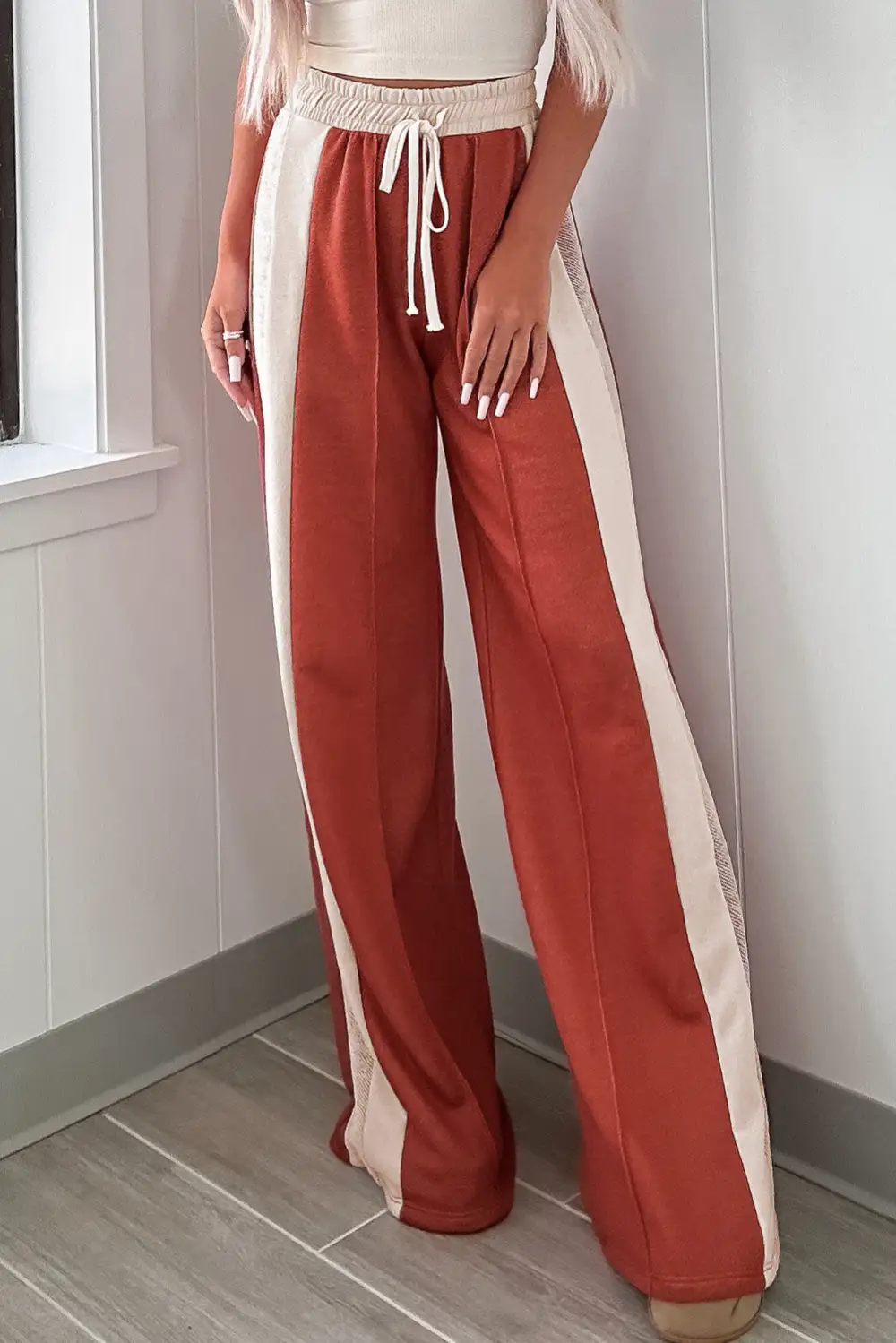 Drawstring High Rise Wide Leg Pants