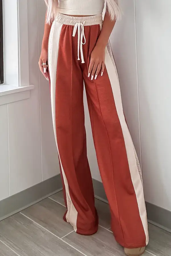 Drawstring High Rise Wide Leg Pants