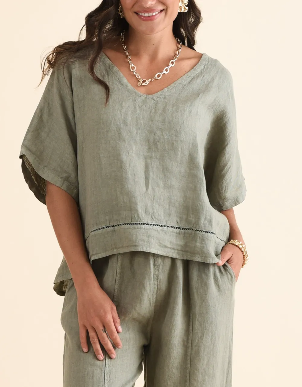 Linen V-Neck Straight Fit Lightweight Top