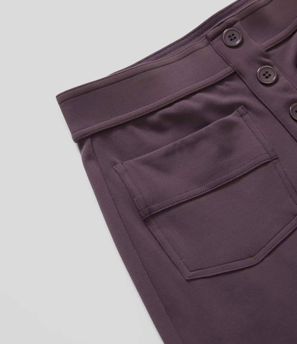 High Waisted Button Multiple Pockets Straight Leg Casual Pants