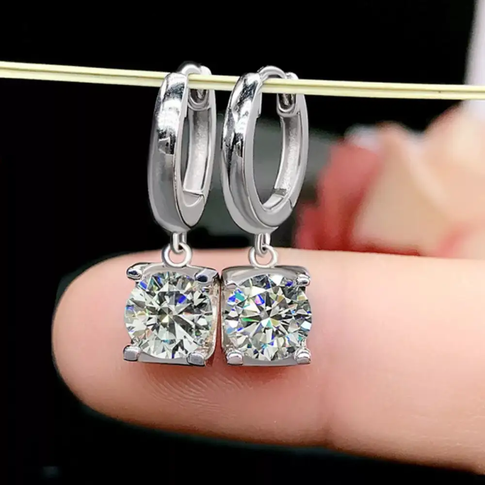 Moissanite Sterling Silver Drop Earrings