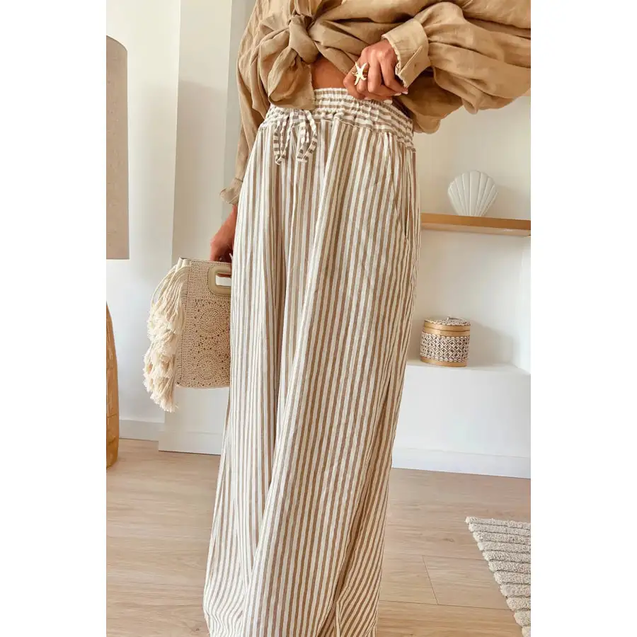 Casual Plus Size Striped Wide Leg Pants