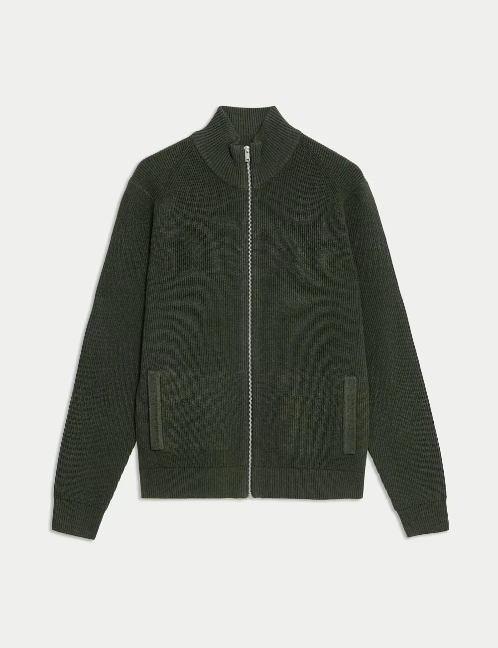 Ribbed Blend Funnel Neck Zip Up Jumper