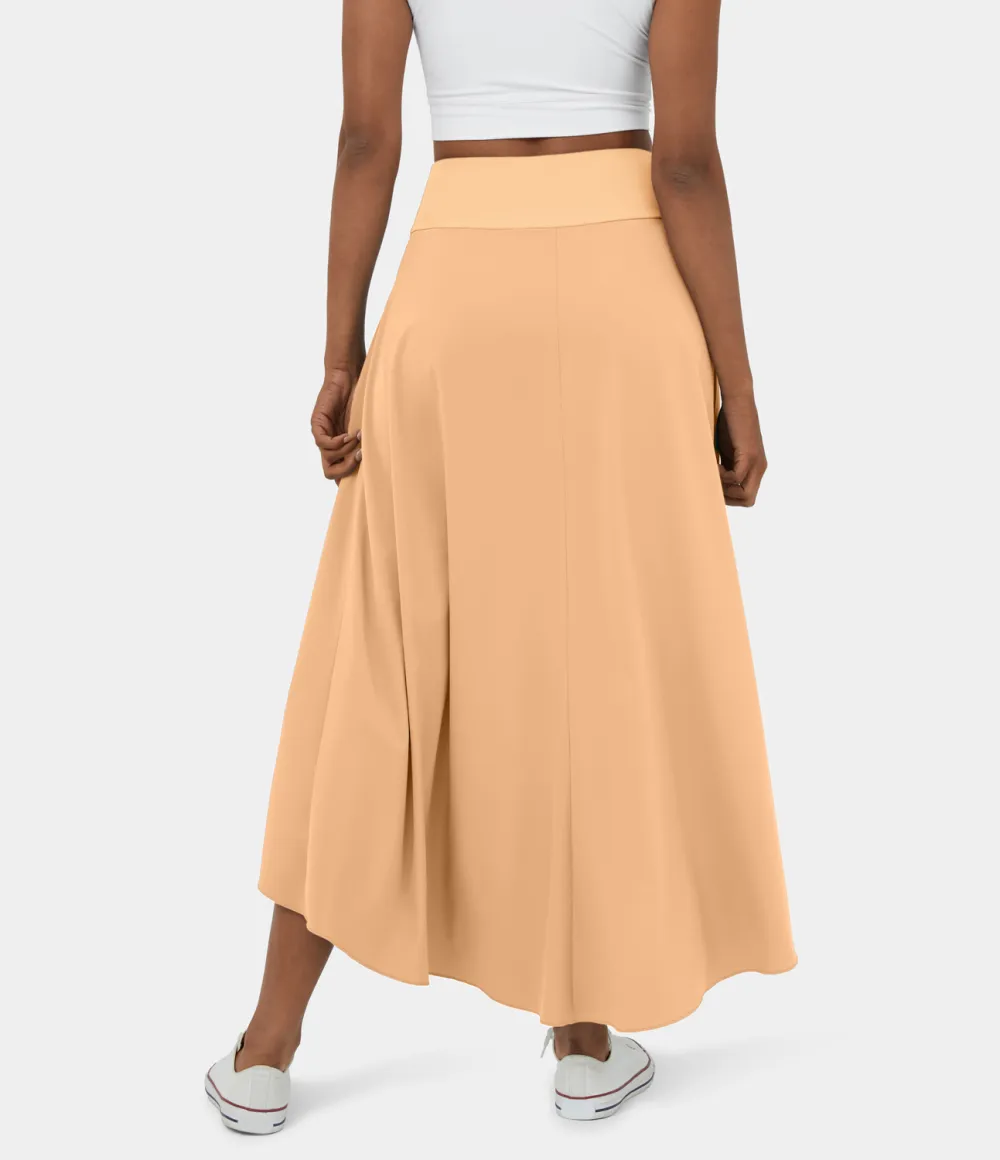 Breezeful High Waisted High Low Ruffle 2-in-1 Flowy Quick Dry Casual Regular Maxi Skirt