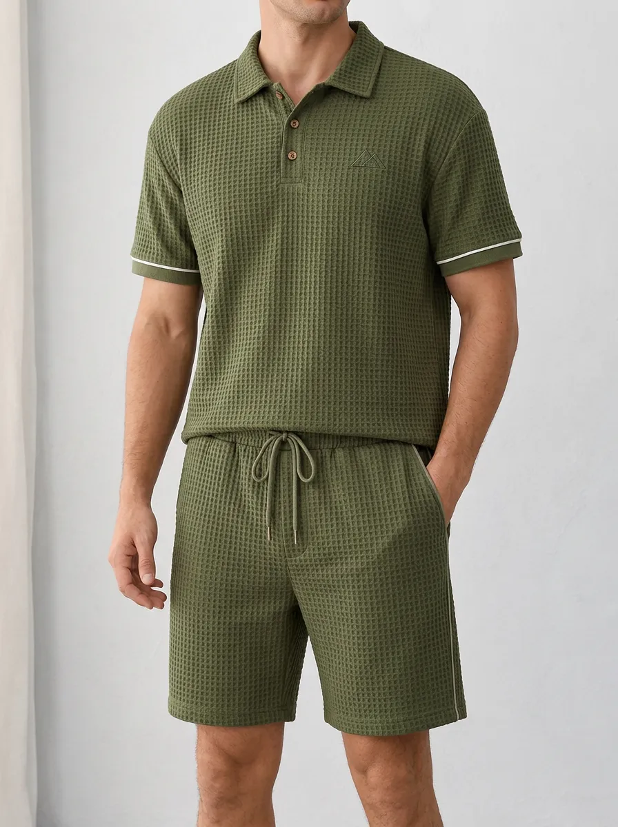 Men's Everyday Waffle Knit Button Polo Shirt