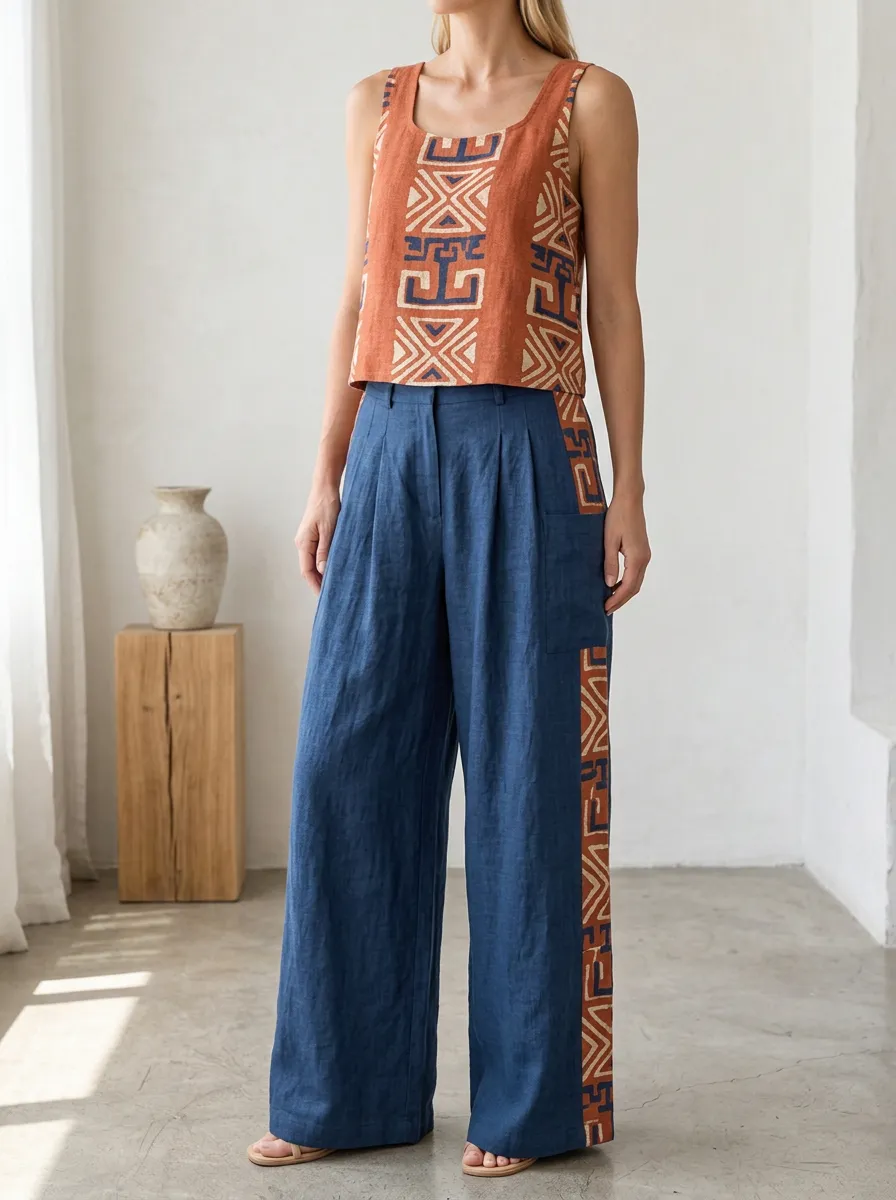 Women's Boho Pattern Patterned Tank Wide Leg Pants Set