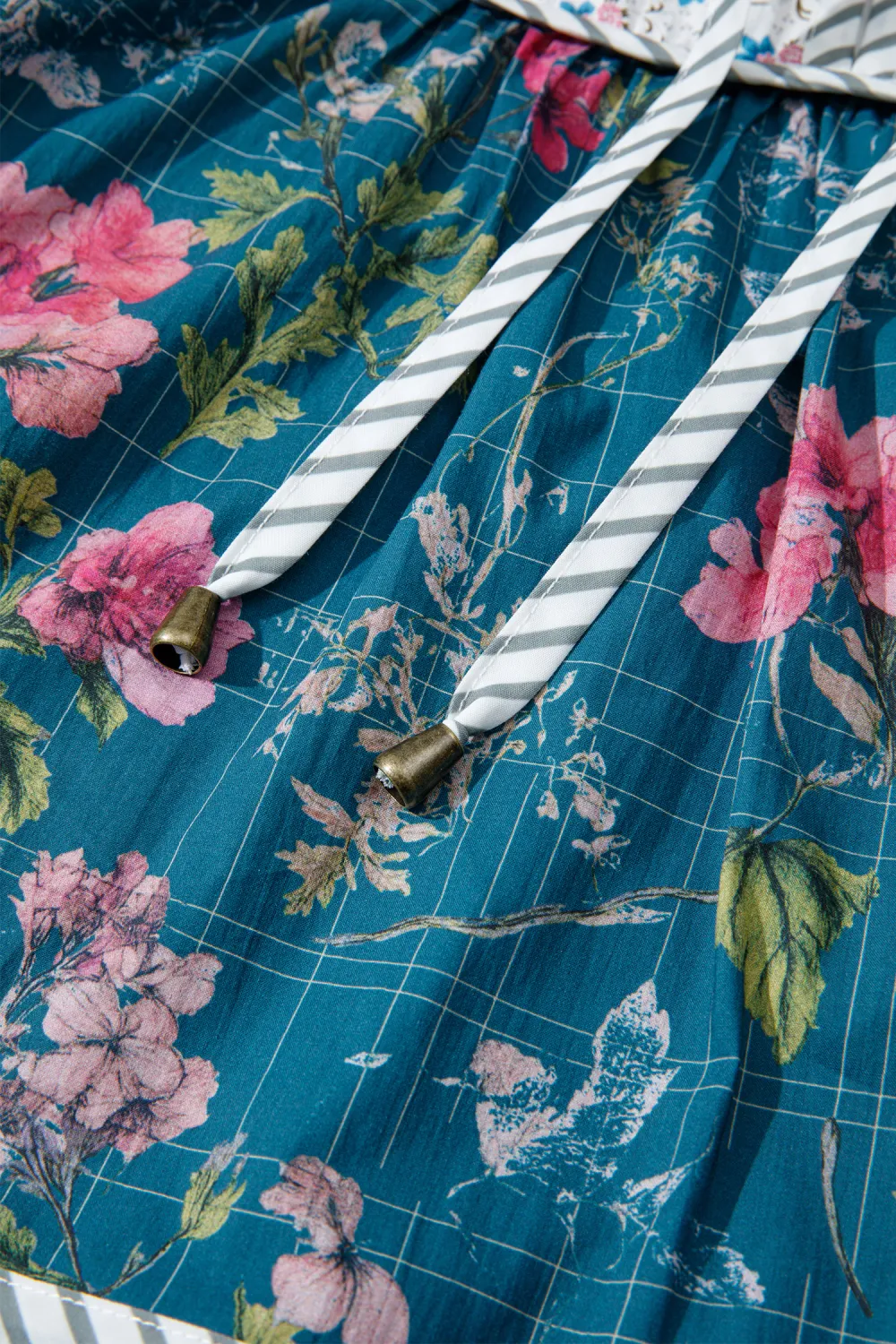 Sky Blue Floral Print Contrast Blouse