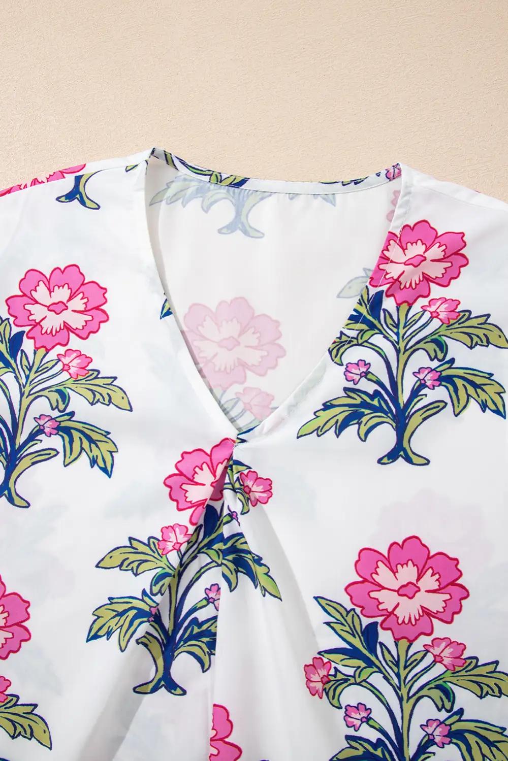 Striped Floral Tie Detail Blouse