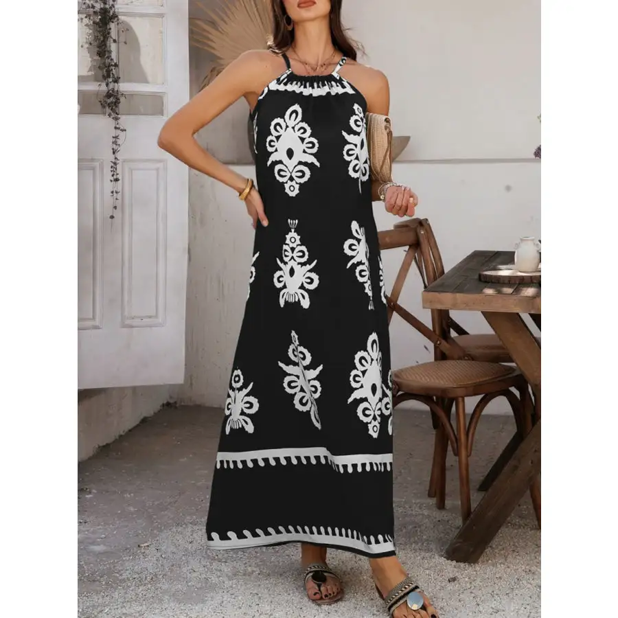 Grecian Neck Printed Maxi Dress