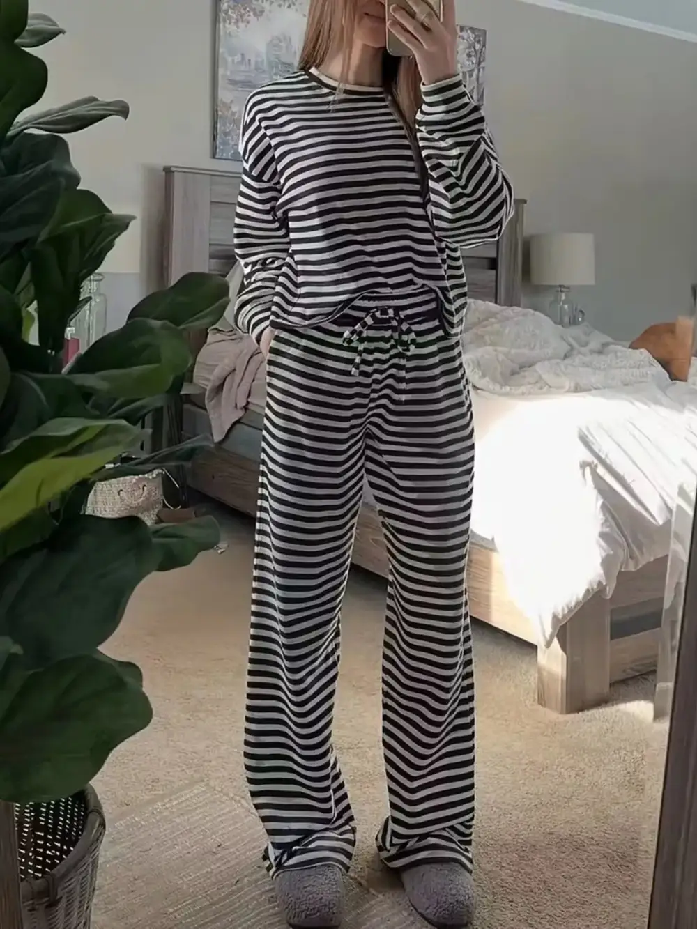 Relaxed Striped Long Sleeve Top and Pants Set