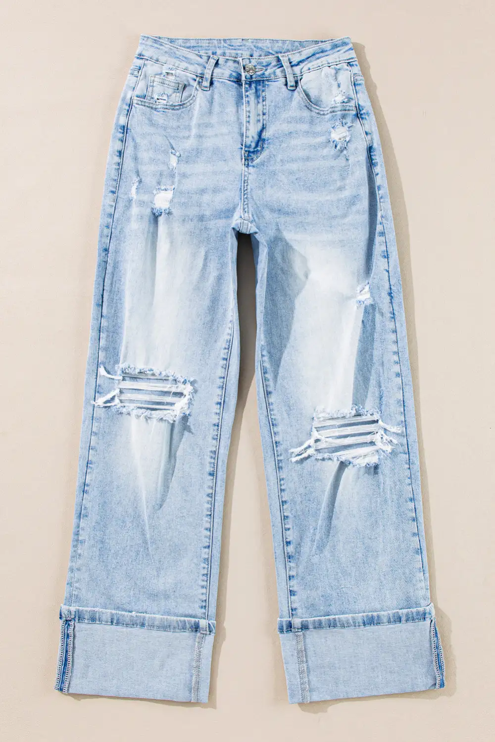 Women's Light Wash Distressed Straight Jeans