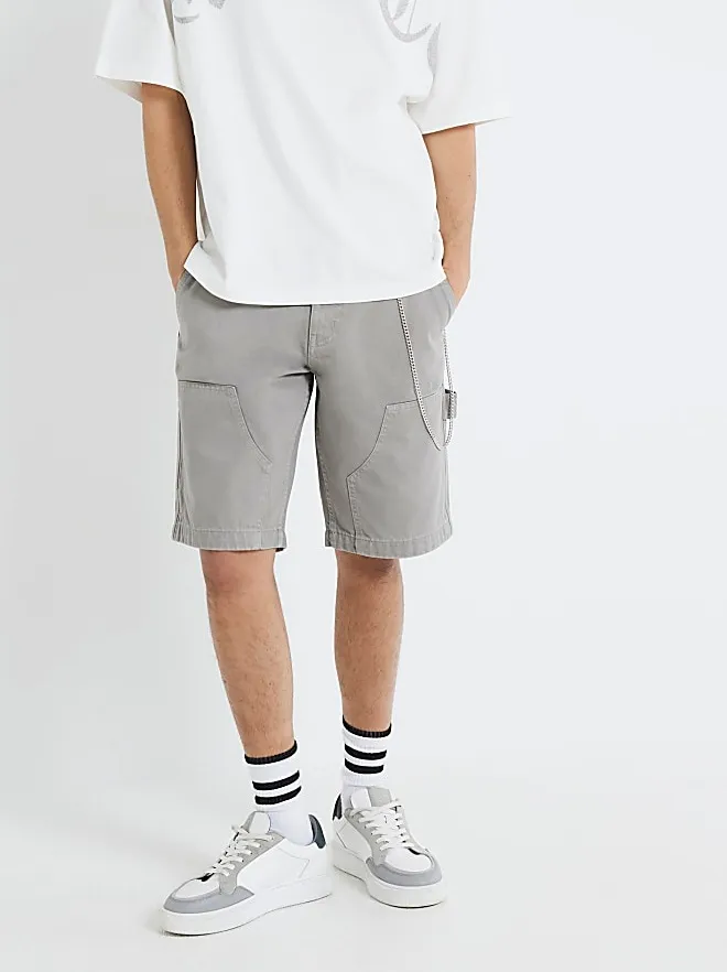 Men's Grey Denim Shorts with Large Pockets