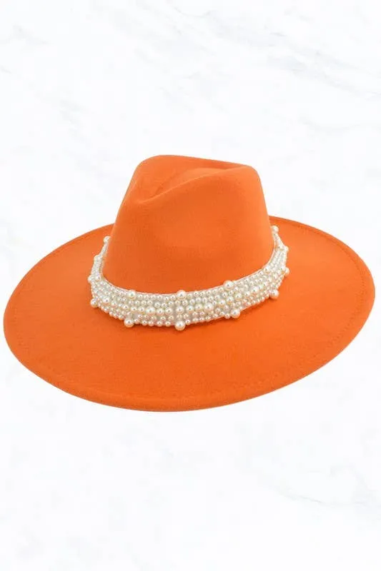 Big Brim Peach Heart Top Jazz Pearl Hat