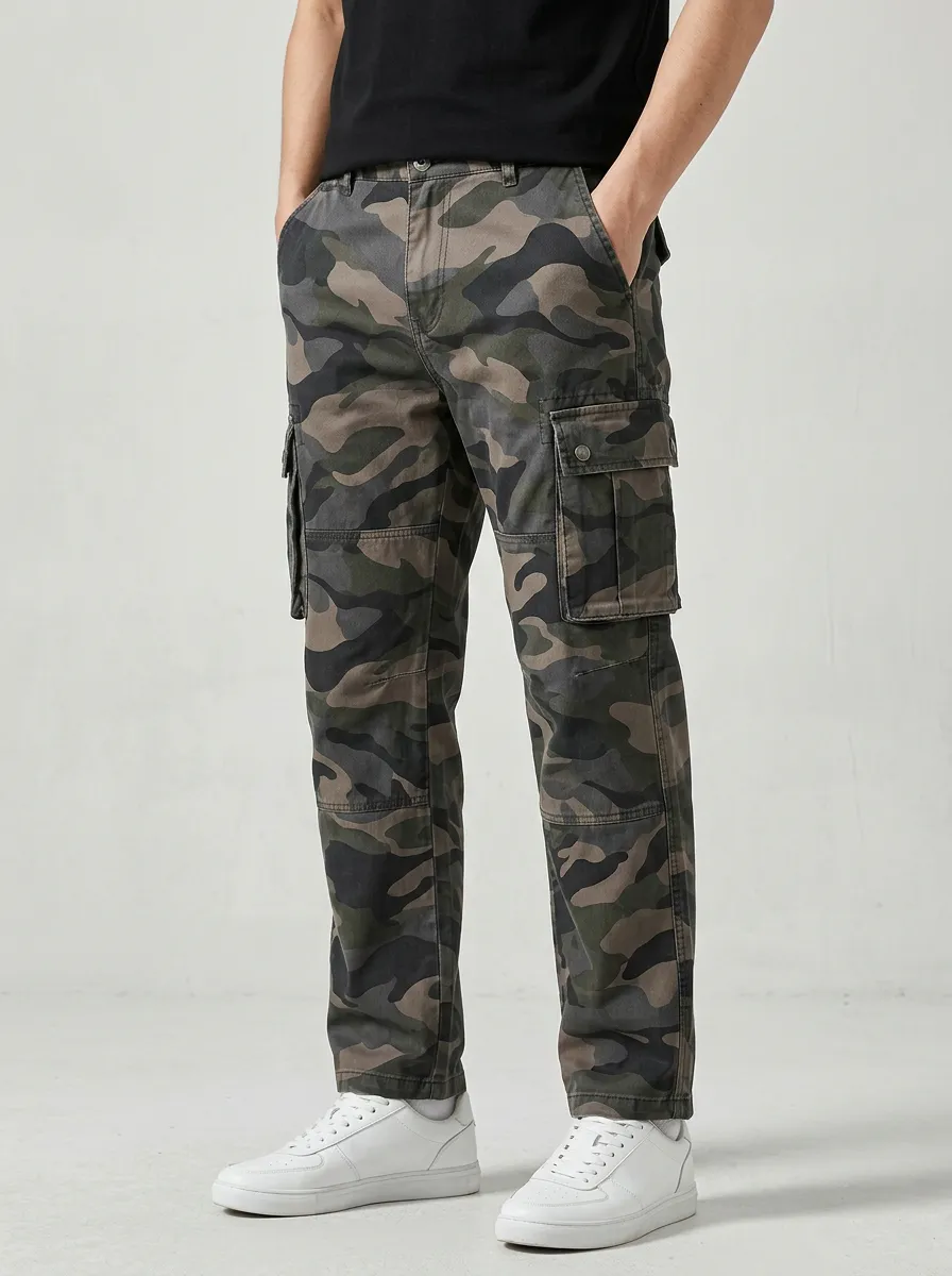 Street-Utility Camouflage Military-Inspired Camouflage Cargo Pants