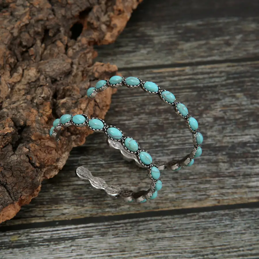 Artificial Turquoise C Hoop Earrings