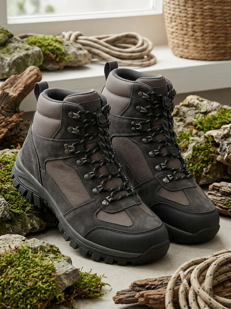 Unisex Classic Outdoor Hiking Trekking Grey Suede Printed Boots