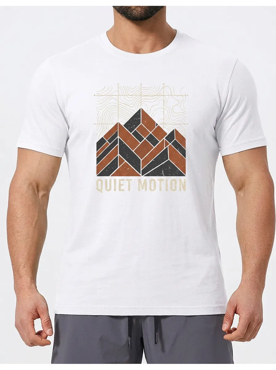 Men's Outdoor Adventure Mountain Topographic Printed T-shirt