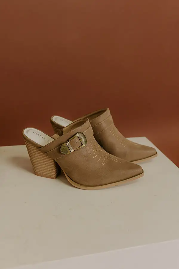 Faux Suede Western High Heel Mules