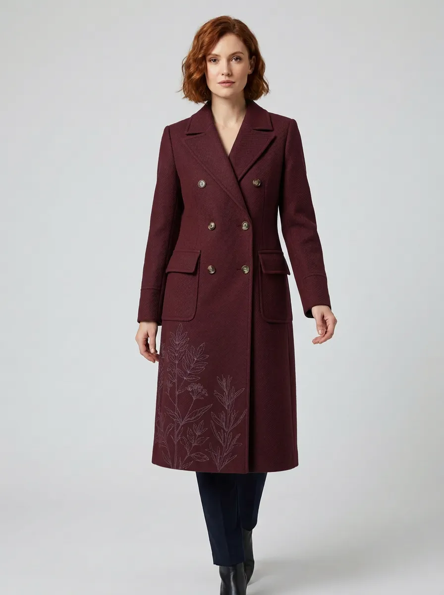 Women's Botanical Floral Printed Double-Breasted Coat