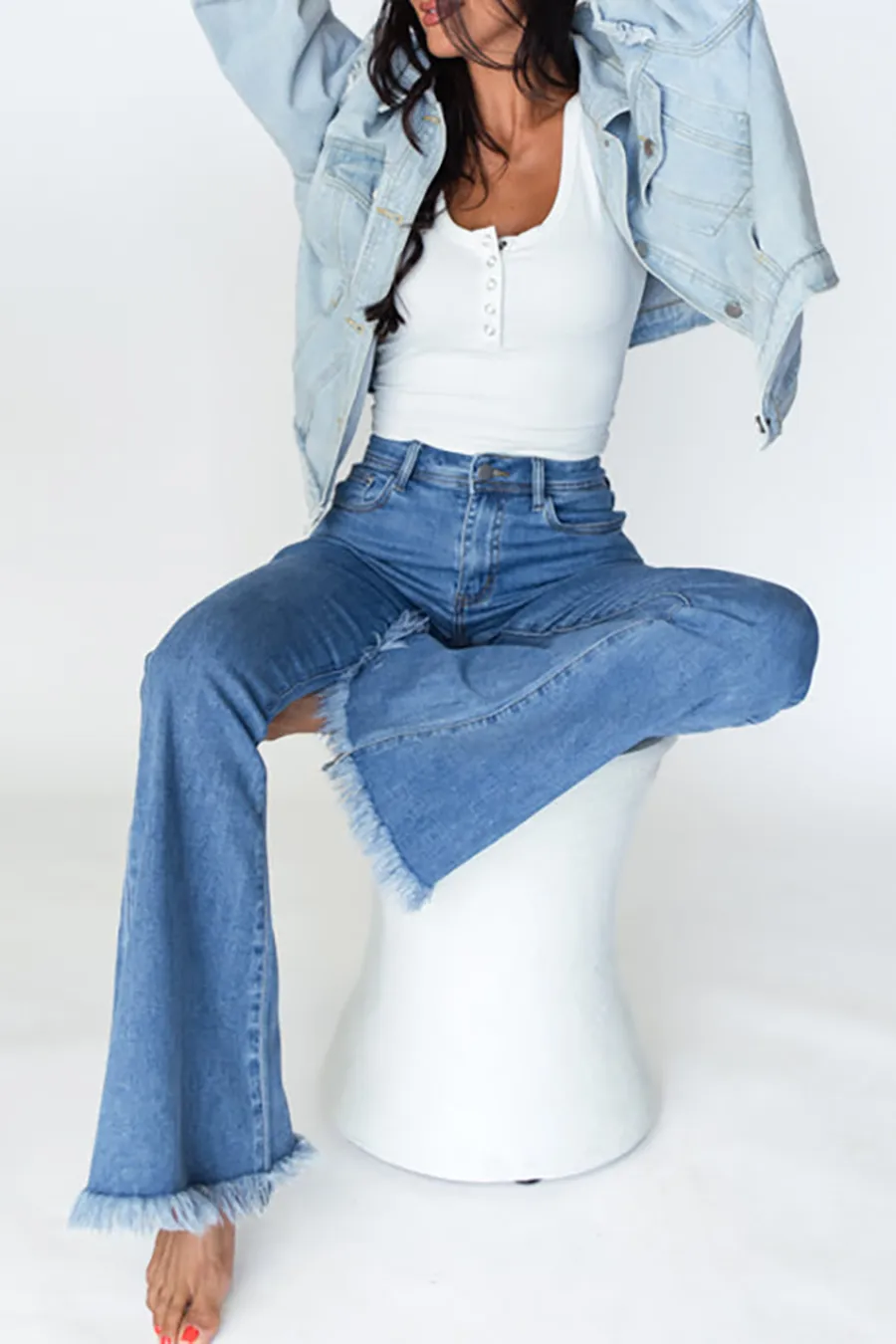 Elegant High Medium Wash Stretchy Flare Jeans
