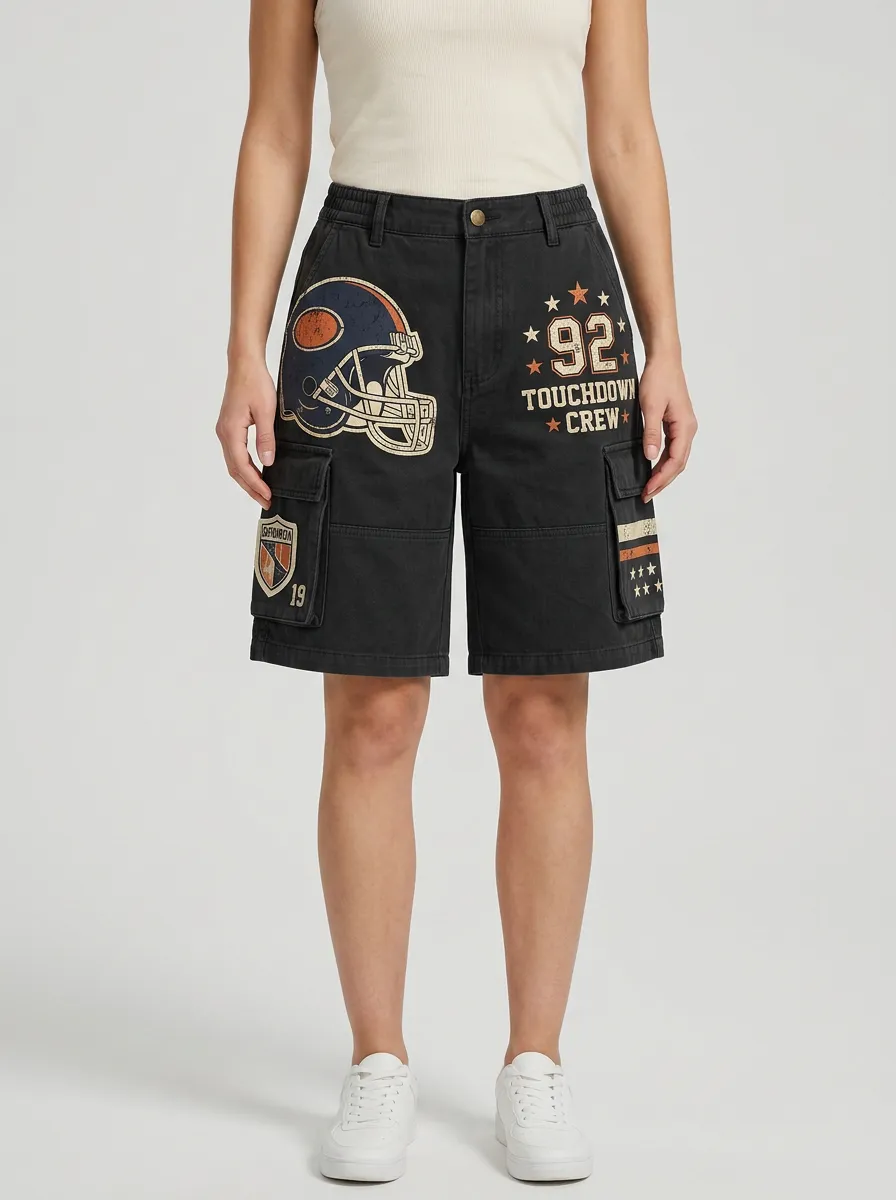 Women's Football Fan Helmet Touchdown 92 Printed Cargo Shorts