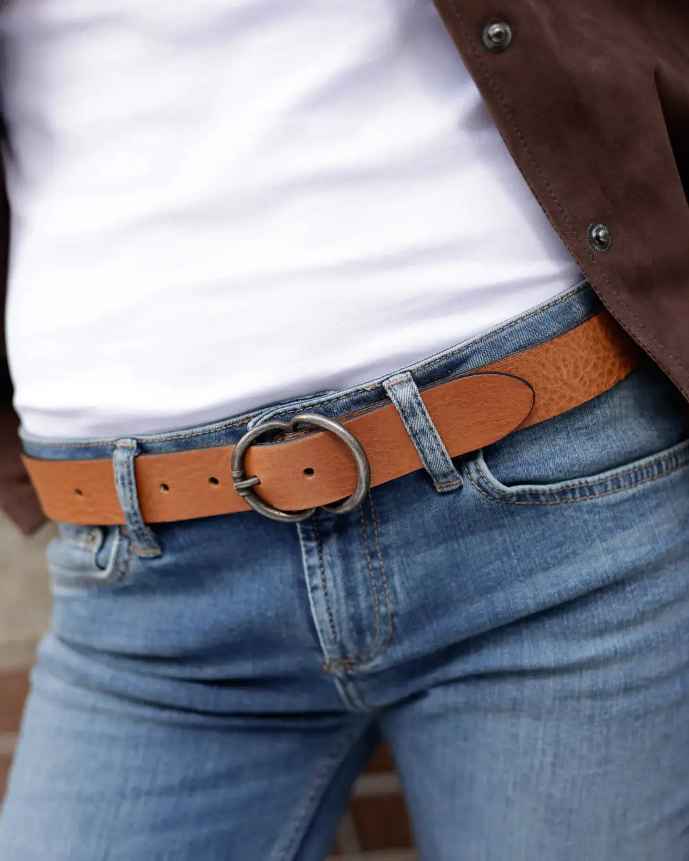 Double C Ring Buckle Leather Waist Belt