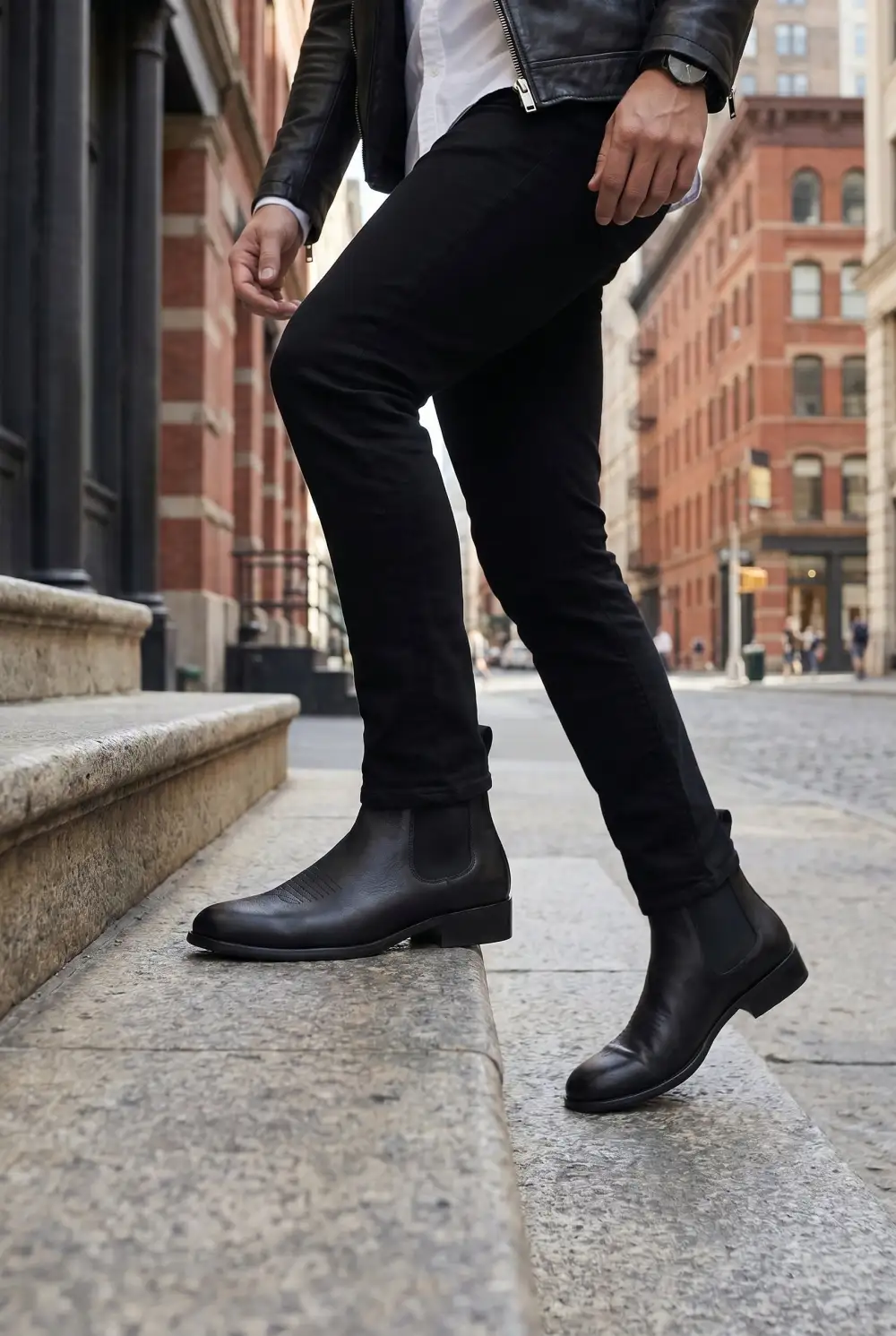 Faux-Leather Embossed Slip-On Chelsea Boots
