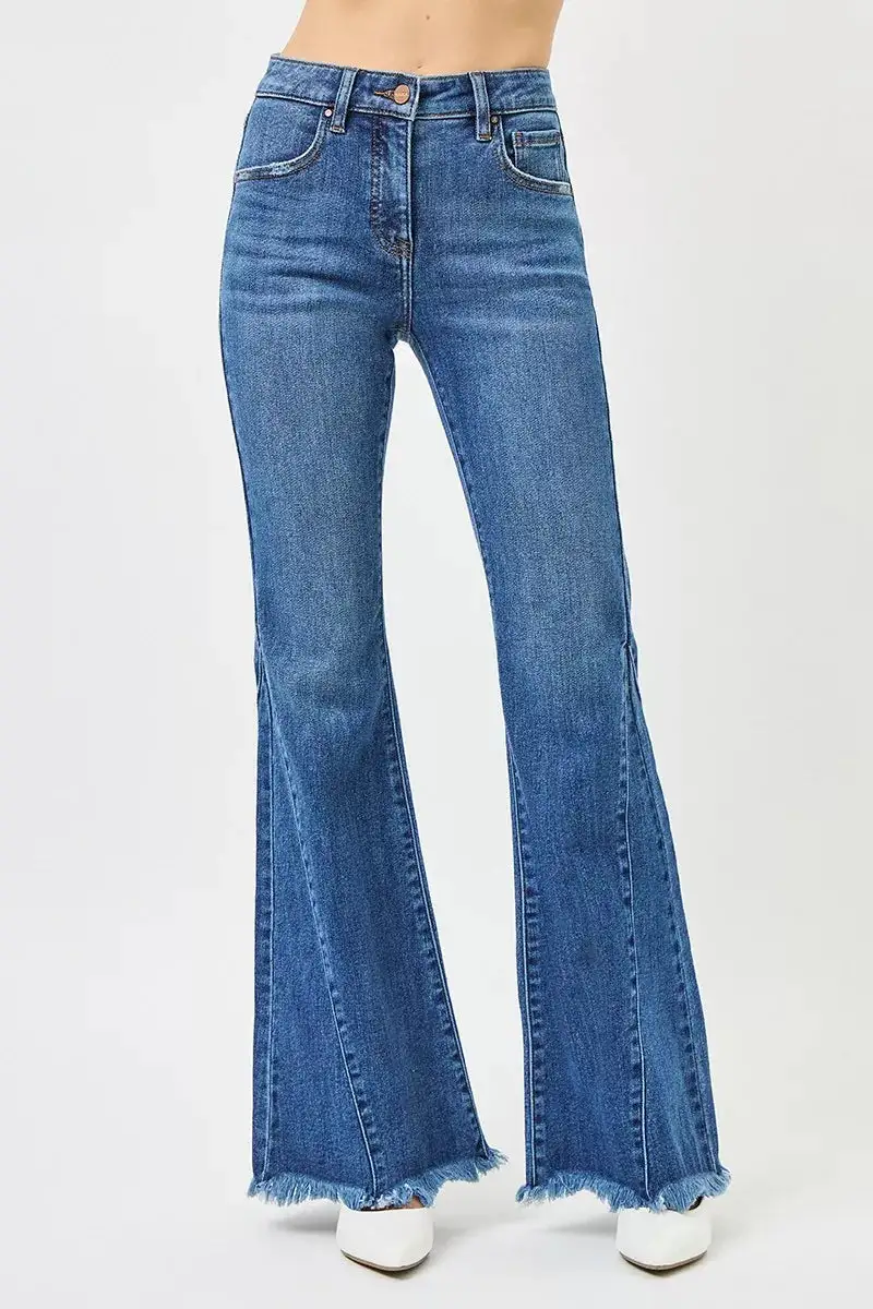 Mid Rise Side Seam Flare Jeans