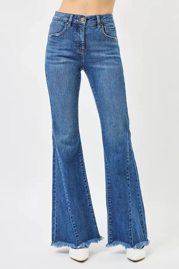 Mid Rise Side Seam Flare Jeans