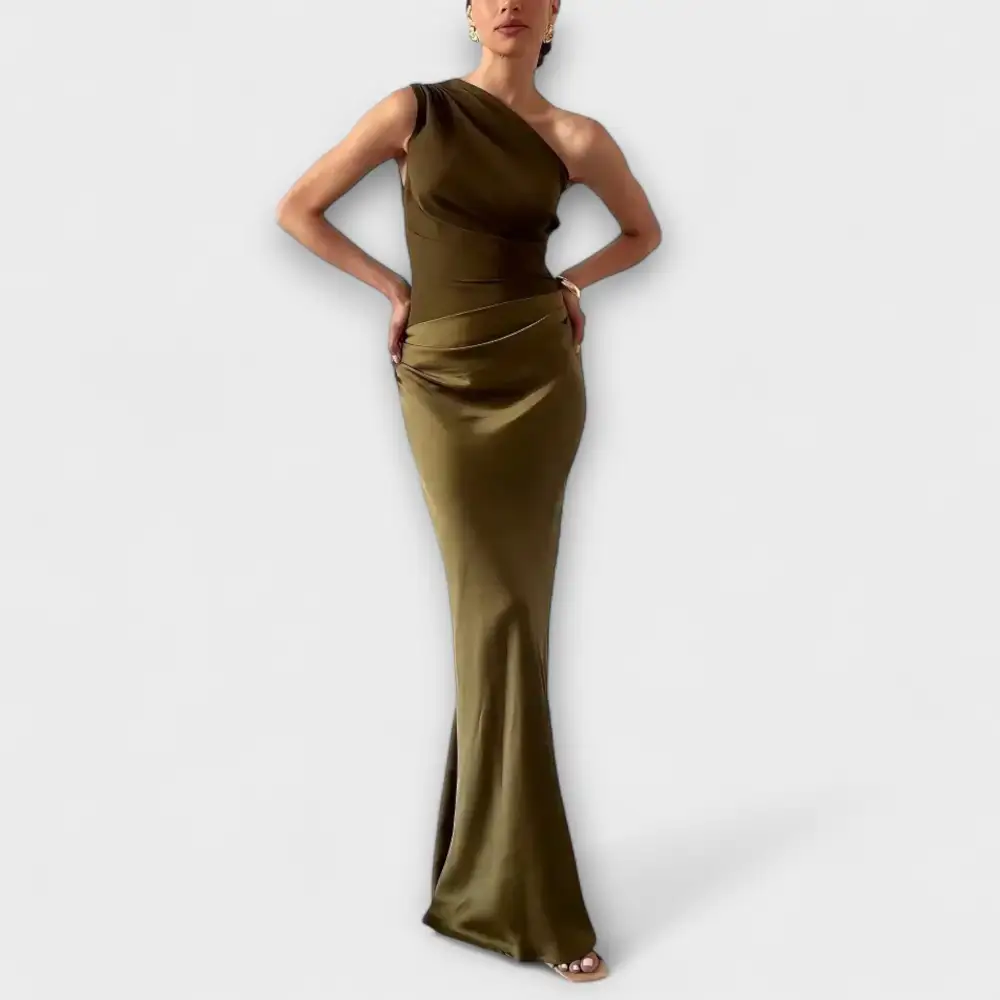 Pleated One Shoulder Maxi Dress