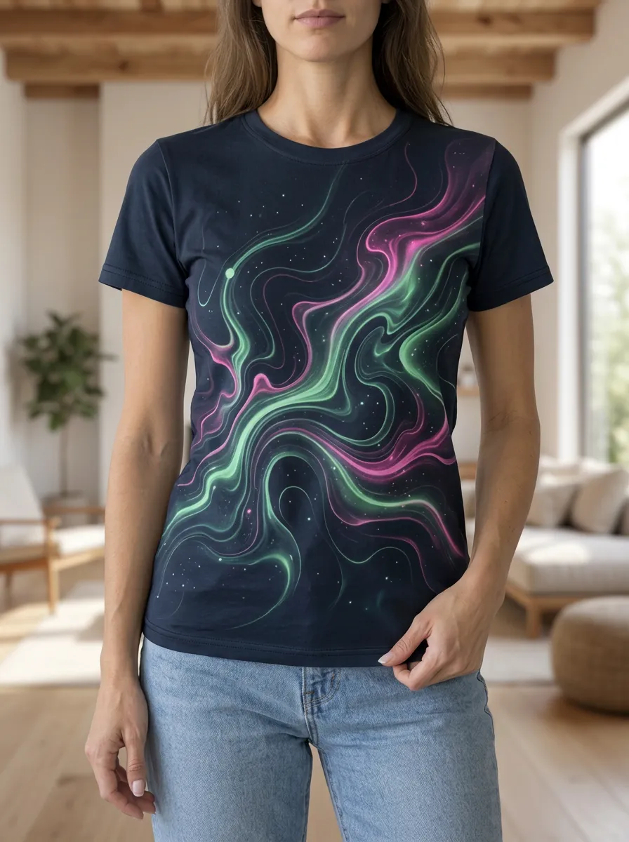 Women's Northern Lights Abstract Galaxy Printed T-shirt