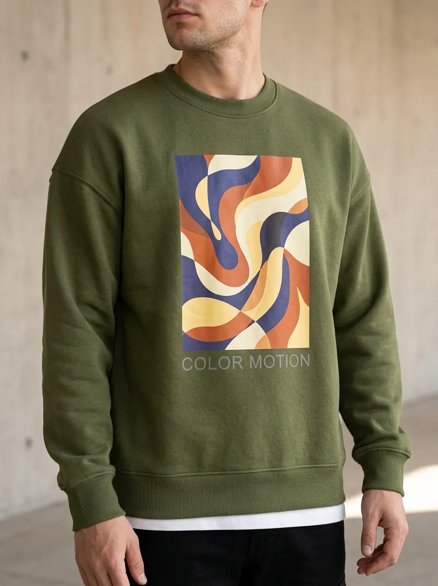 Abstract Color Motion Wave Graphic Crewneck Sweatshirt