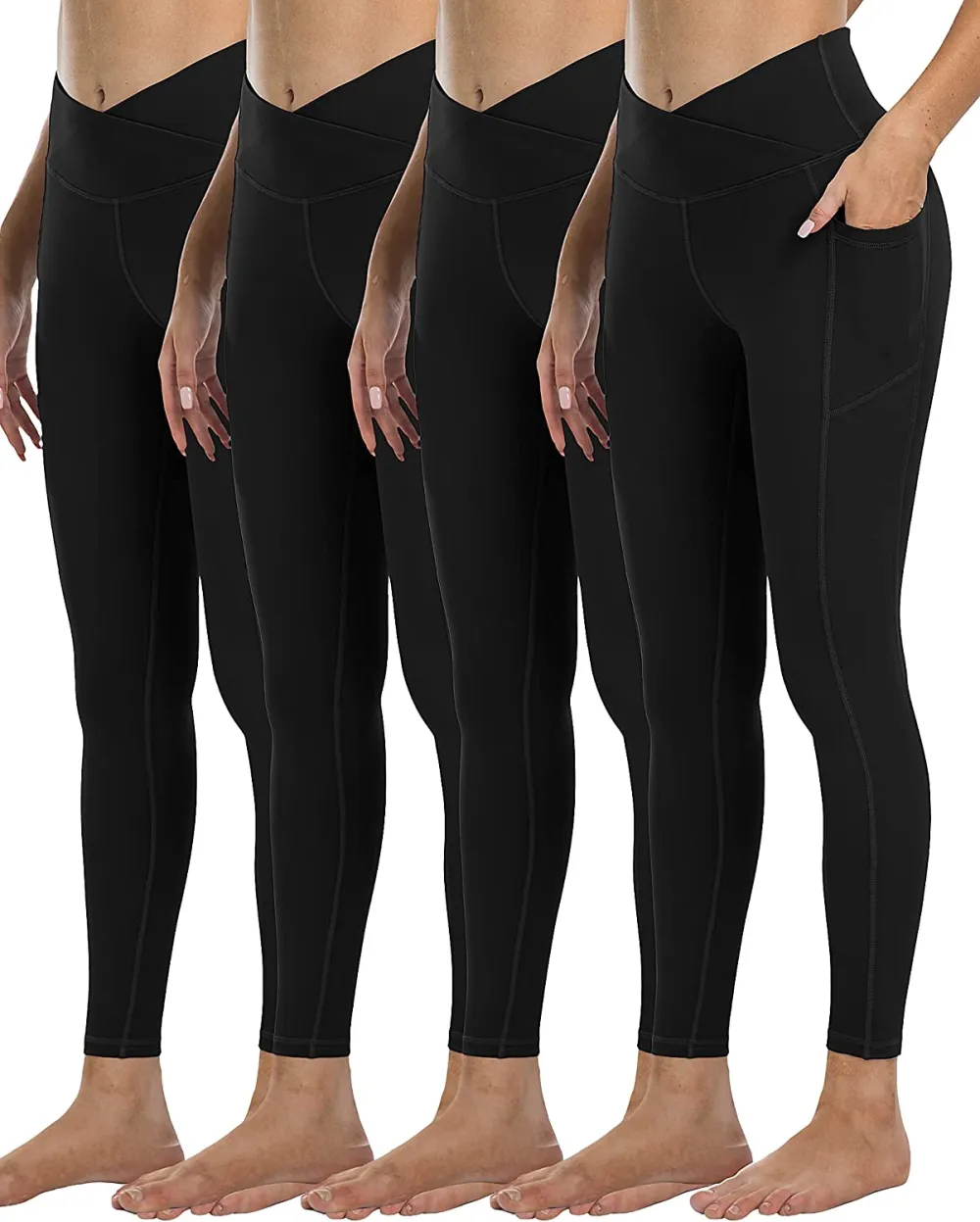 YOUNGCHARM 4 Pack Leggings with Pockets for Women,High Waist Tummy Control Workout Yoga Pants