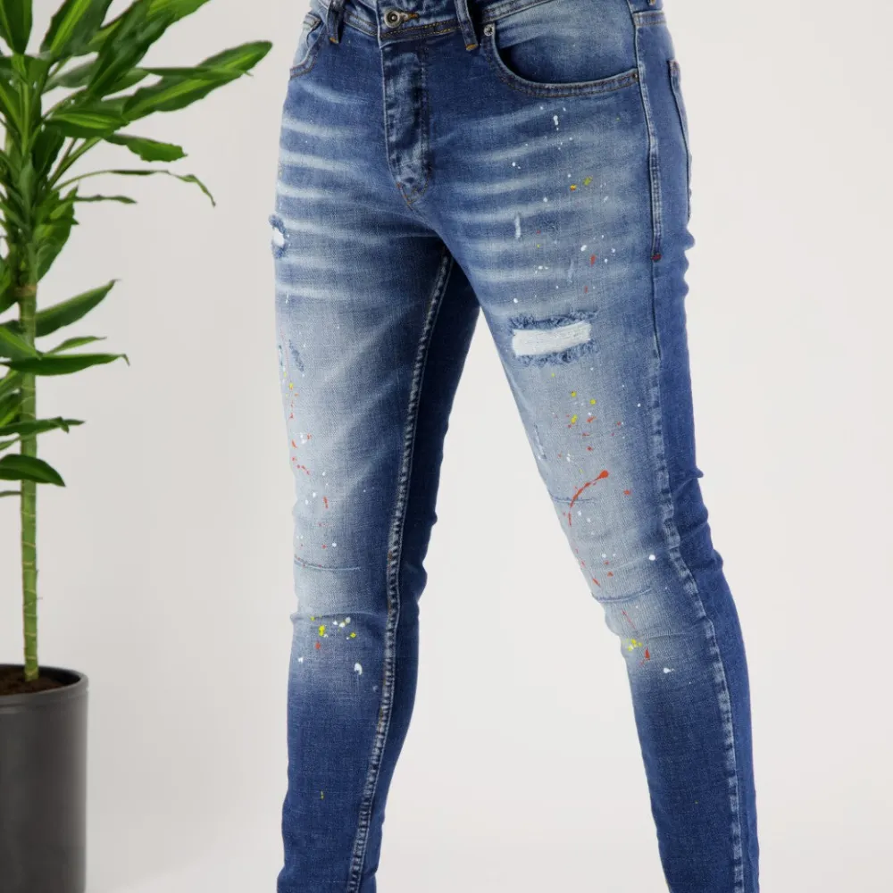 Everyday Skinny Fit Paint Splatter Artistic Detail Jeans