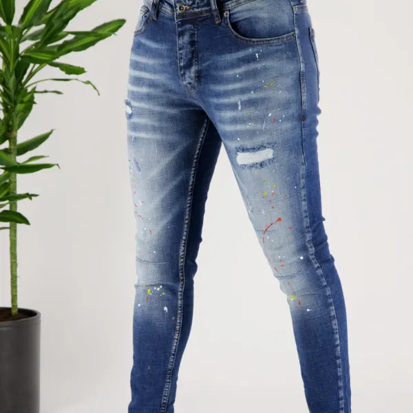 Everyday Skinny Fit Paint Splatter Artistic Detail Jeans