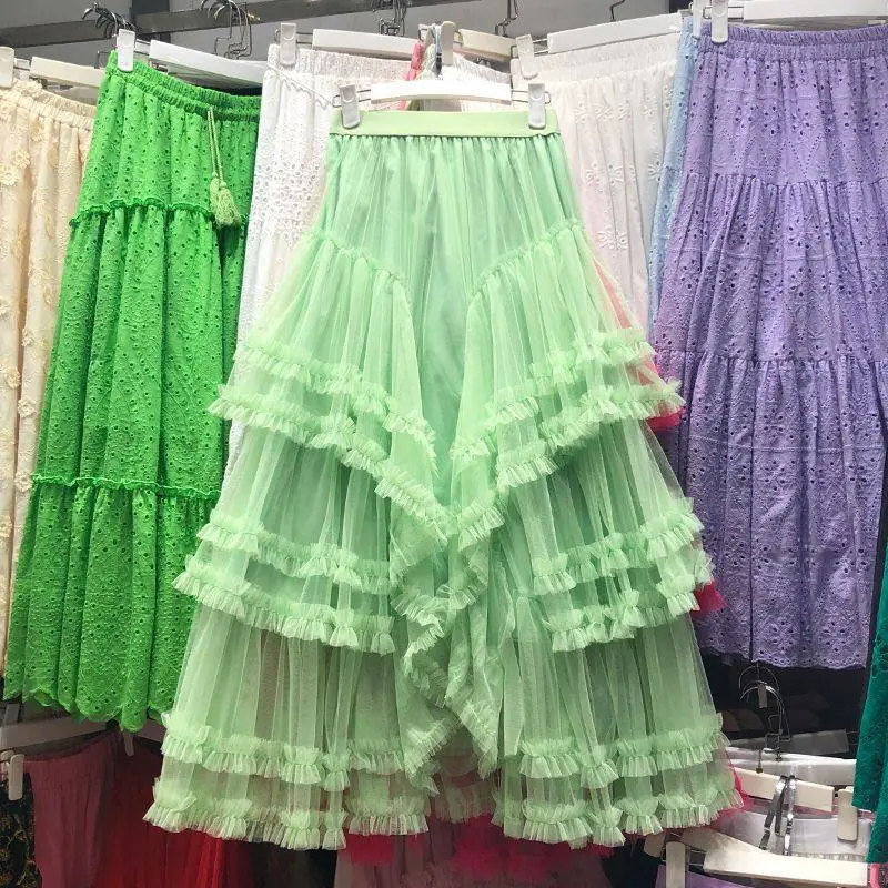 Layered Midi Skirt With Mesh Panel