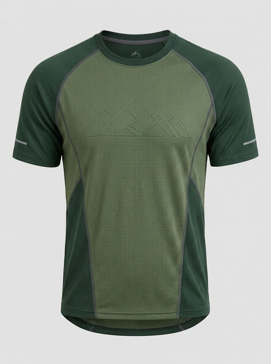 Men's Olive Green Color-Blocked Graphic T-Shirt