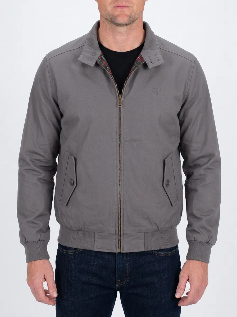 Men's Casual Minimalist Grey Plaid Lined Harrington Jacket