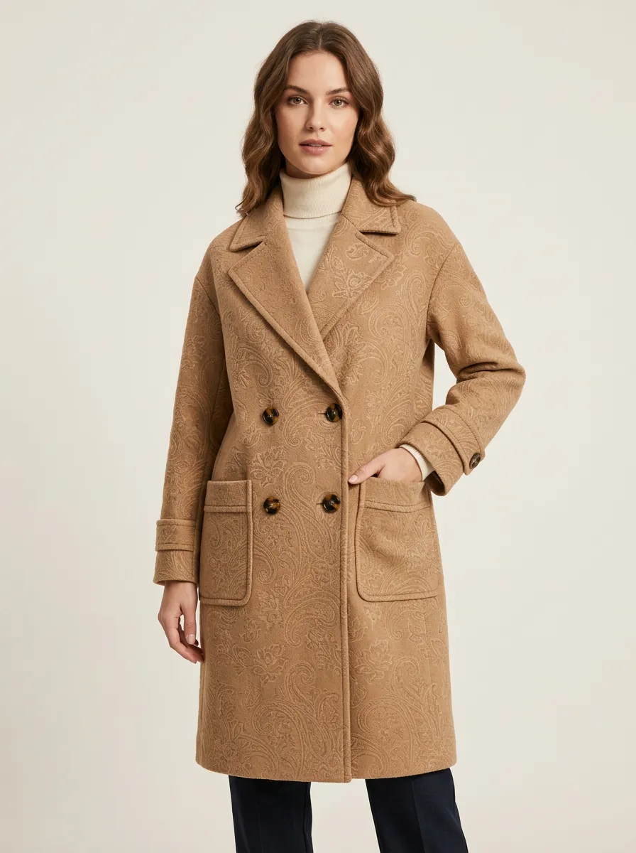 Women's Vintage Paisley Pattern Tan Coat