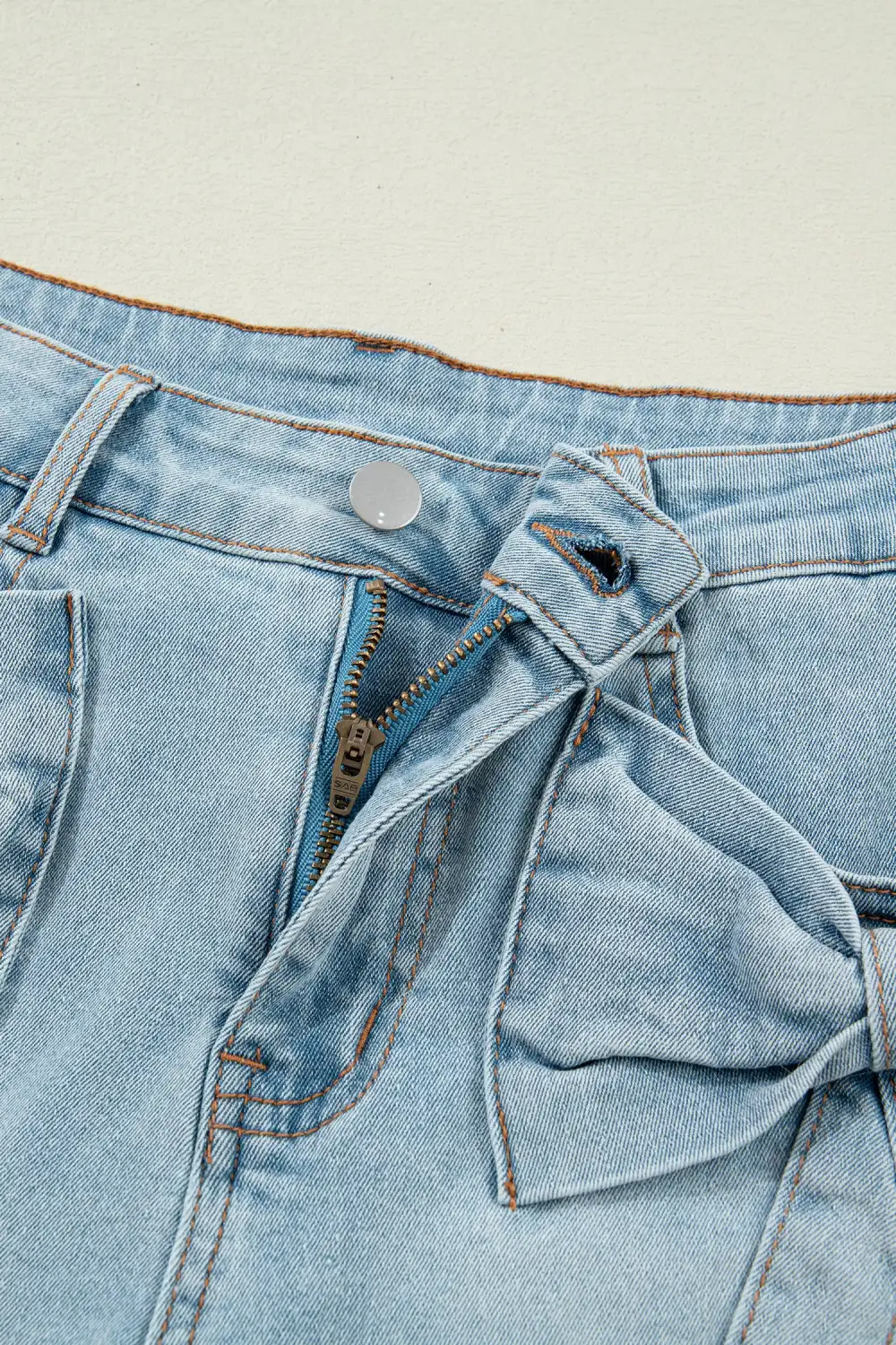High Waist Pocketed Bow Detail Denim Shorts