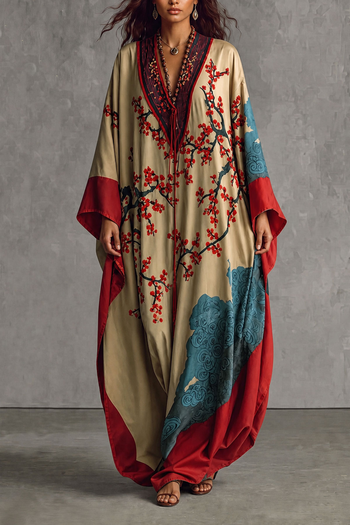 Classic Batwing Sleeve Printed Maxi Dress