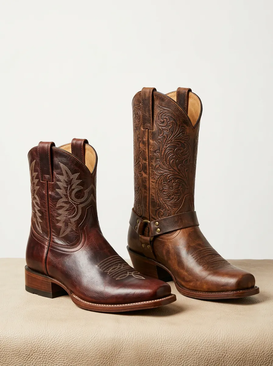Men's Western Cowboy Floral Embossed Printed Boots